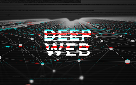 Abstract Black and White Data Mesh Glitch Illustration Background with Big Deep Web Textの写真素材