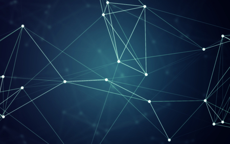 3D Abstract Polygonal Space Blue Background with White Low Poly Connecting Dots and Lines. Endless Mesh Representing Internet Connections in Cloud Computing.の写真素材