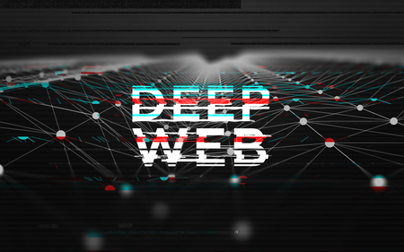 Abstract Black and White Data Mesh Glitch Illustration Background with Big Deep Web Textの写真素材