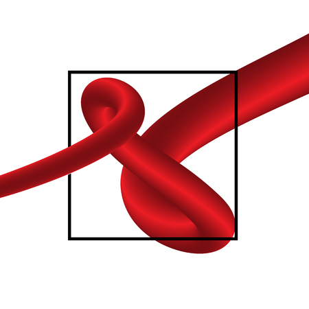 Abstract 3D Red Curve Lines in Black Frame on White Background - Vector Illustration for a Design Coverのイラスト素材
