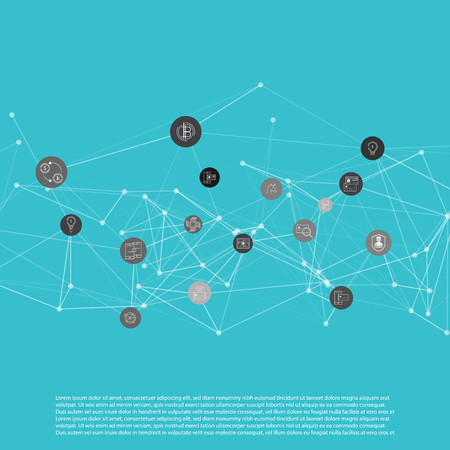 Abstract network mesh with bitcoin icons collection - illustration vector backgroundのイラスト素材