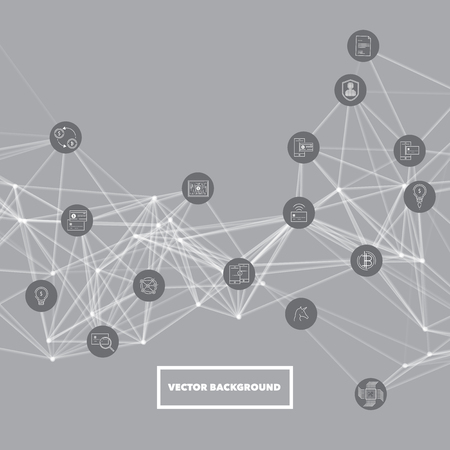Abstract network mesh with bitcoin icons collection - illustration vector backgroundのイラスト素材