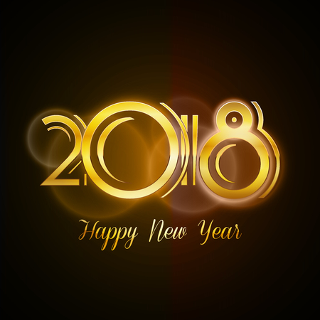 Happy New Year 2018 Greeting Card - Golden Shiny Numbers on Dark illustration.のイラスト素材
