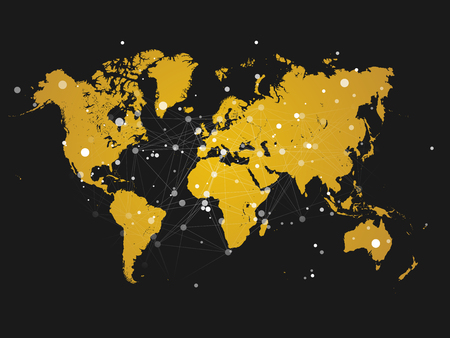 World map silhouette with connection grid. Vector illustration background. Network concept design.のイラスト素材