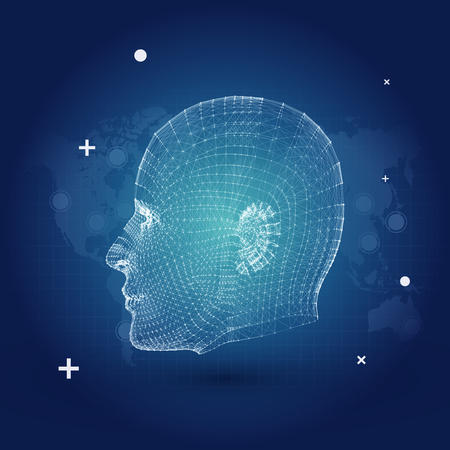Artificial Intelligence with Cyborg Mesh Face Vector Illustration Background - Futuristic Business Presentation Templateのイラスト素材