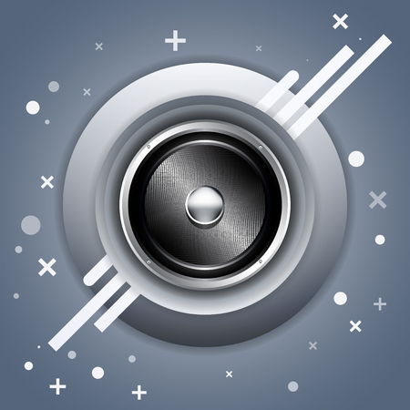 Realistic Audio Speaker with Abstract Decorative Shapes Vector Backgroundのイラスト素材
