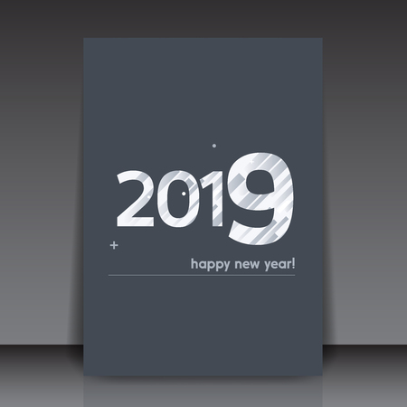 White 2019 Happy New Year Text on Grey Background - Editable Vector Flyer Template Illustrationのイラスト素材