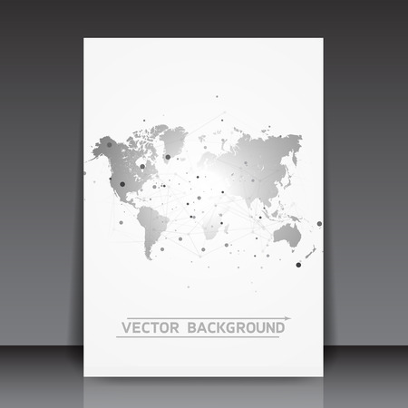 World map silhouette with connection grid - editable flyer template vector illustration - network concept designのイラスト素材