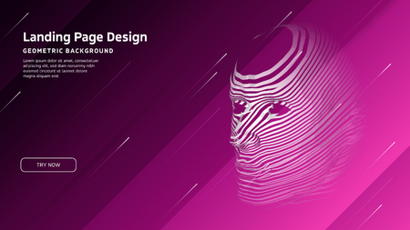 Minimal geometric background. Landing page design template. Artificial intelligence with 3D Robot mesh head composition. EPS10 vectorのイラスト素材