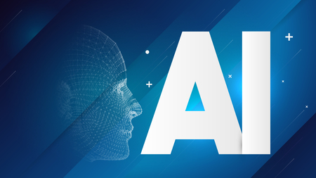 Artificial Intelligence, Cloud Computing, Machine Learning and Networks Design Concept with AI Label - Vector Illustrationのイラスト素材