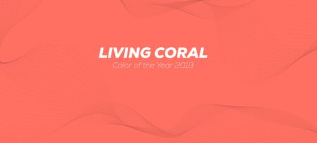 Living Coral color poster cover with geometrical lines. Abstract template with blend shapes.のイラスト素材