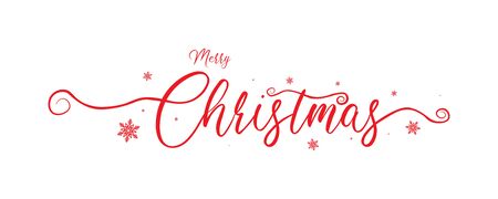 Merry christmas red calligraphy to winter holiday design with snowflake design, vector illustration.のイラスト素材