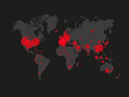 Covid 19 map confirmed cases report worldwide globally.のイラスト素材