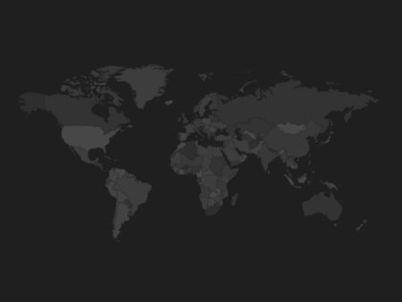 High detailed world map in gray colors on dark grayのイラスト素材