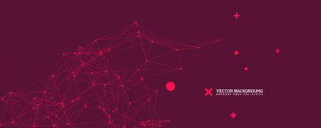 Purple Abstract Network Mesh with Your Text. Geometric connected line and dots. Wide Technology Purple Vector Backgroundのイラスト素材