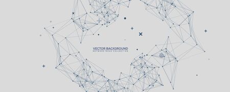 Blue Abstract Network Mesh with Your Text. Geometric connected line and dots. Wide Technology Gray Vector Backgroundのイラスト素材