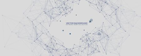Blue Abstract Network Mesh with Your Text. Geometric connected line and dots. Wide Technology Gray Vector Backgroundのイラスト素材