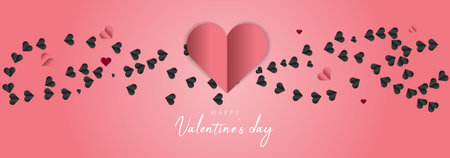 Happy Valentine's Day Message with Pink and Black Hearts Concept on Pink Background - Vector Banner Illustrationのイラスト素材