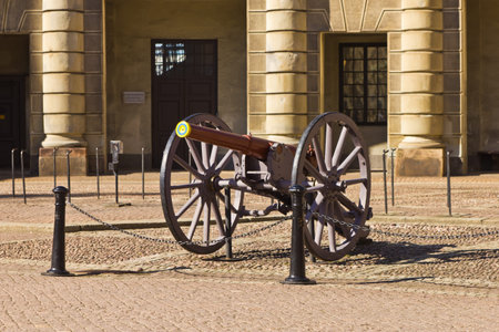 Ancient Swedish ceremonial Howitzer near to the Royal House.