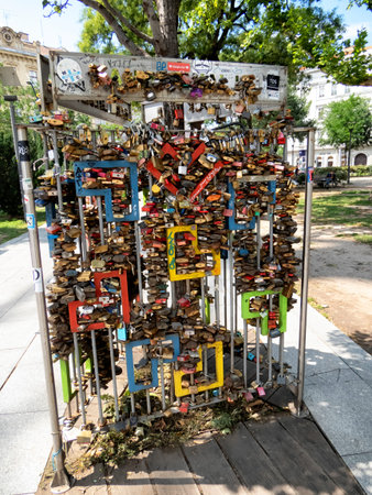 Love Padlocks in City Plaza, Budapest, Hungaryのeditorial素材