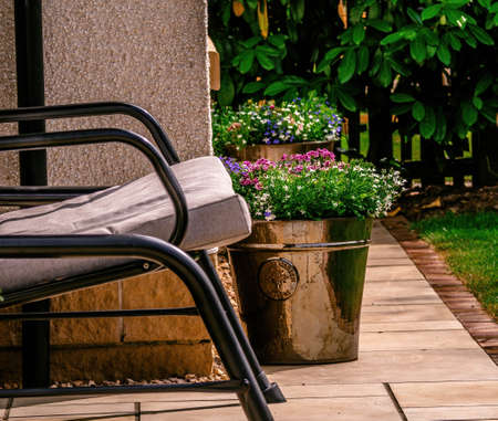 Summer Garden- seat and flowersの写真素材