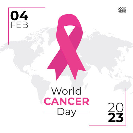 World Cancer Day Vector Illustration with Pink Ribbon on World Map Backgroundのイラスト素材