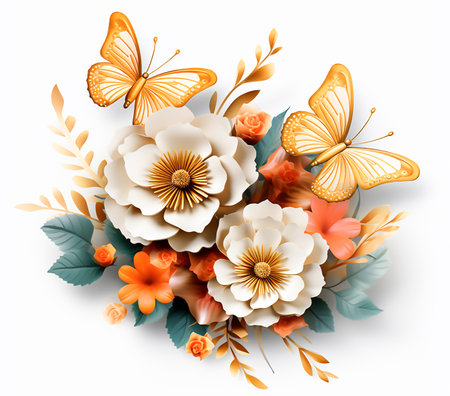 Floral bouquet with butterflies and flowers. Vector illustration EPS10の素材
