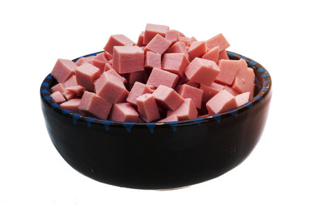 Chopped Sausages for Salad isolatedの写真素材