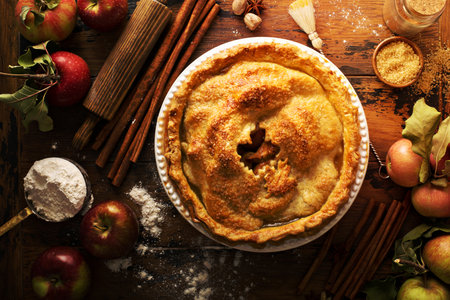 Homemade apple pie on a rustic backgroundの写真素材