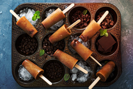 Coffee and cream popsicles with Irish cream and chocolate fudgeの写真素材