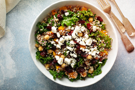Kale and quinoa salad with chickpeas and fetaの写真素材