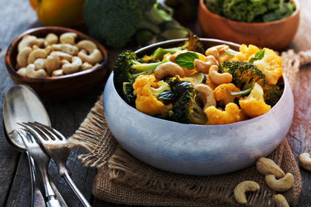 Vegetable curry with broccoli, cauliflower, kale cashew nutsの写真素材