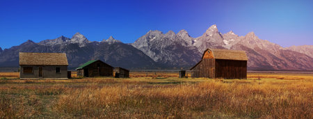 Historic Mormon barn row in Grand Tetons national park.の写真素材