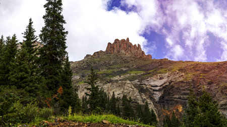 Scenic landscape of Teakettle mountain in Colorado San Juan mountainsの写真素材