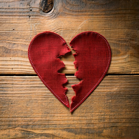 View of broken heart made from textileの素材