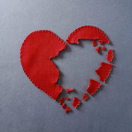 View of broken heart made from textileの素材
