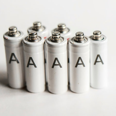 Close up white AA batteries over white backgroundの素材