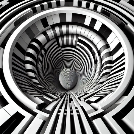 A view of black and white placed in a deep circle a spiral pattern in a pipe A pipe with a deep vertical bottomの素材