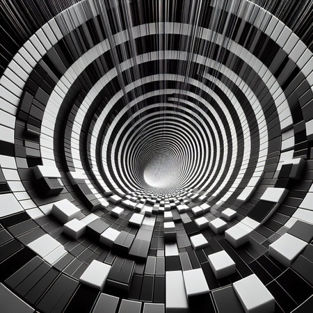 A view of black and white placed in a deep circle a spiral pattern in a pipe A pipe with a deep vertical bottomの素材