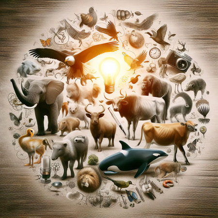 Concept animal diversity, care and wildlife conservationの素材