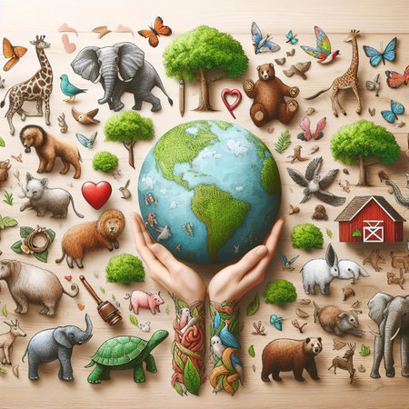 Concept animal diversity, care and wildlife conservationの素材