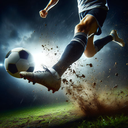Foot of soccer player on ballの素材