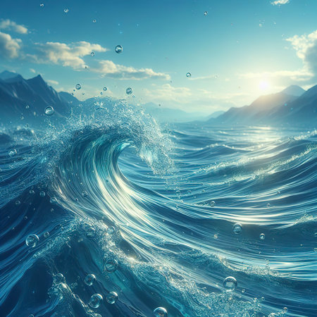 Water surface Wave of the sea Crystal clear water 3D illustrationの素材