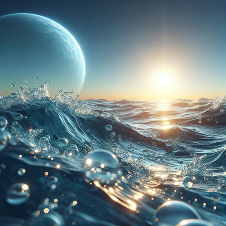 Water surface Wave of the sea Crystal clear water 3D illustrationの素材