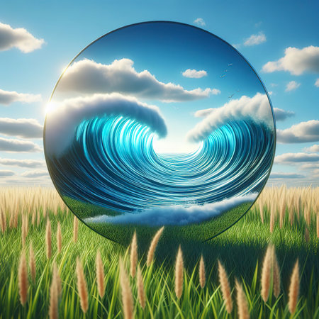 grass sky reflection wave blue mirror green grassの素材