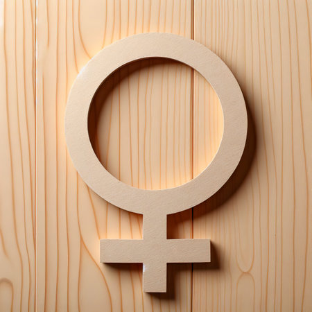 symbol for gender equality cut out of paper on a wooden background. space for textの素材
