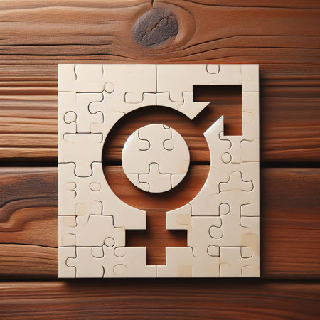 symbol for gender equality cut out of paper on a wooden background. space for textの素材
