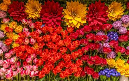 A vibrant and colorful floral wall displayの素材