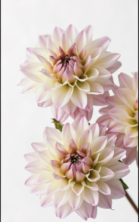 Beautiful white and pink dahlia flowers on white backgroundの素材