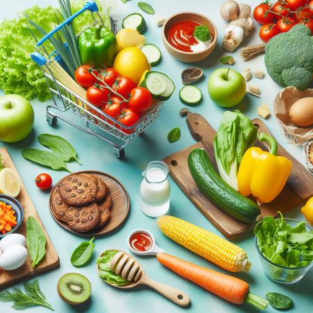 Shopping or delivery of fresh and healthy vegetarian food conceptの素材